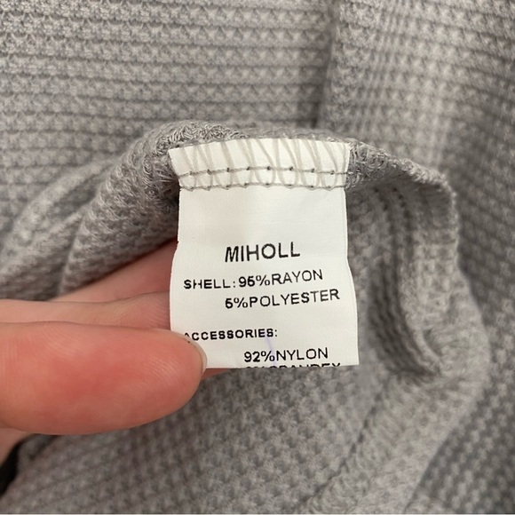 Miholl Waffle Knit Long Sleeve Lace Shirt Gray Blouse Size XXL - Picture 8 of 10